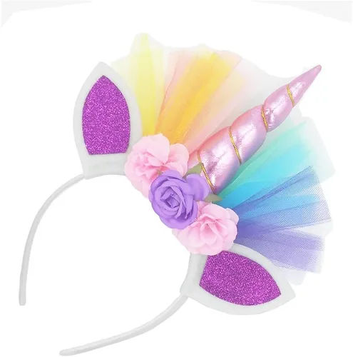Vista 3 de Faldas tutú de arcoíris en capas para niñas pequeñas con diadema de cuerno de unicornio