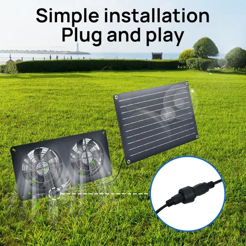 Vista 5 de DC HOUSE Ventilador solar de 20 W para gallineros, invernaderos, cobertizos, casas de mascotas y ventanas, impermeable, fácil de usar, fácil