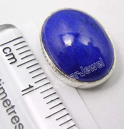 Vista 3 de Pendientes de lapislázuli ovalados de plata pura 0.6" piedra de moda, Metal Gema, Lapislázuli