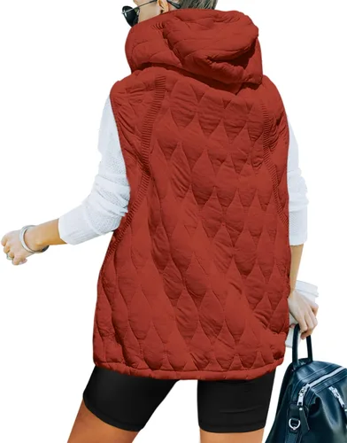 Vista 4 de SENSERISE Chaleco acolchado de gran tamaño para mujer, sin mangas, chaqueta acolchada con cremallera, abrigo de invierno con bolsillos, chaleco