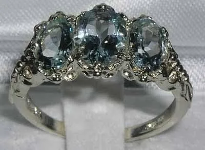 Vista 2 de Anillo de plata de ley 925 auténtica aguamarina para mujer