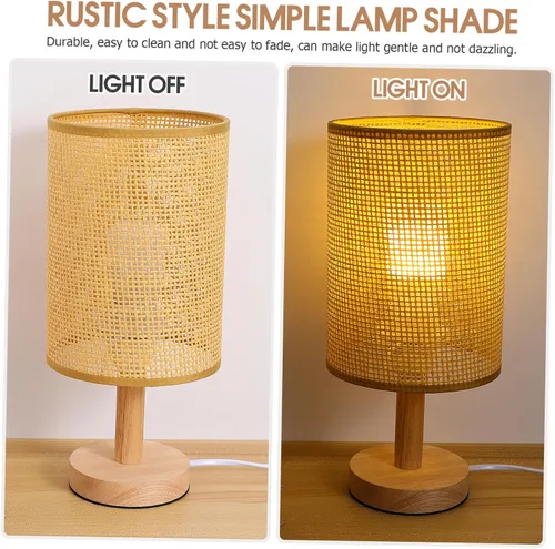 Vista 7 de Pantalla de lámpara tejida de ratán para lámparas de mesa, diseño de tambor rústico, cubierta de luz única para sala de estar, dormitorio