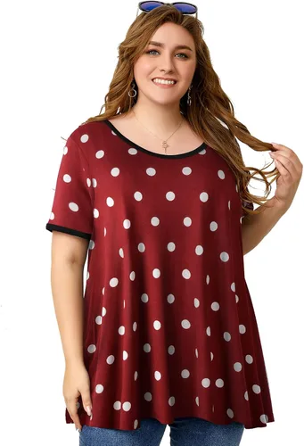 Vista 4 de OVERWORETY Túnicas de manga corta de talla grande para mujer, holgadas, casuales, con vuelo