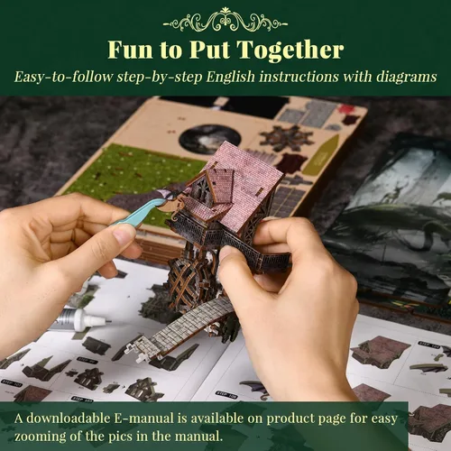 Vista 7 de CCCDF Kit de Rincón de Libros, Kit de Rincón de Libros con Cubierta Antipolvo para Adultos Kit de Casa en Miniatura DIY Rompecabezas de Madera 3D
