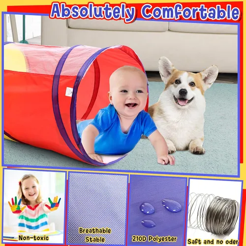 Vista 5 de Simgoing Túnel de juego multicolor de 4 piezas para niños, tienda de campaña para gatear y explorar de 6 pies, túnel de juego con lados de malla