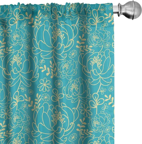 Vista 9 de Ambesonne Paquete de 2 cortinas otoñales para ventana, diseño otoñal con formas intrincadas en espiral y estampado de hojas voladoras, juego ligero