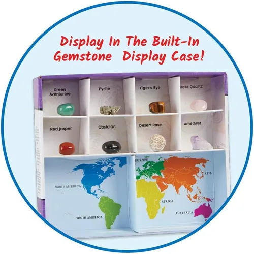 Vista 3 de hand2mind World of Gemstones Dig Kit, 8 piedras preciosas reales para descubrir, estuche de exhibición de piedras preciosas, kit de excavación
