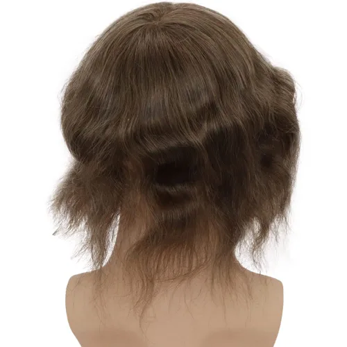 Vista 5 de Toupee para hombres sistemas de reemplazo de cabello humano real europeo para hombres, postizos finos, centro de encaje, piel más gruesa, pieza
