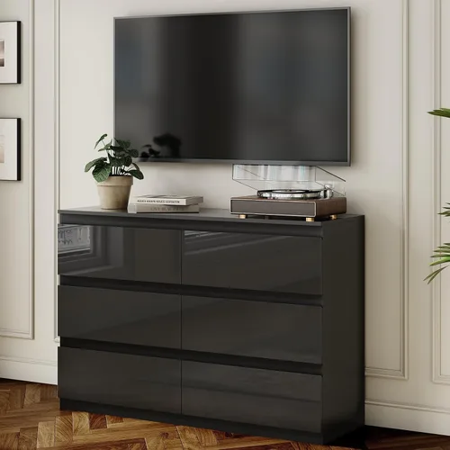 Vista 7 de Cómoda de 6 cajones para dormitorio, cómodas de madera de 47" de ancho, cómoda moderna con cajones para almacenamiento de ropa, organizador