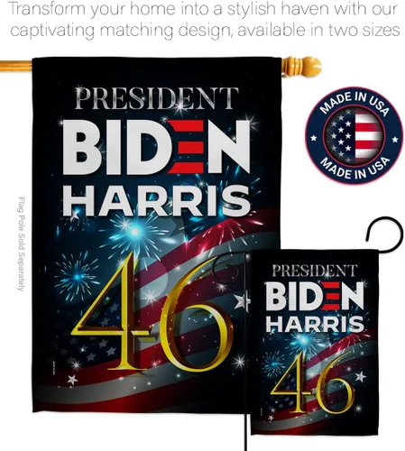 Vista 4 de Biden Harris Flag Juego de bandera de jardín President 46 con soporte de pared para votación patriótica, fiesta de té republicana demócrata
