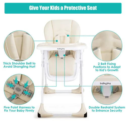 Vista 2 de BABY JOY Silla alta convertible para bebés y niños pequeños, altura ajustable, silla alta Grow & Go con reclinable y reposapiés, bandeja doble Beige