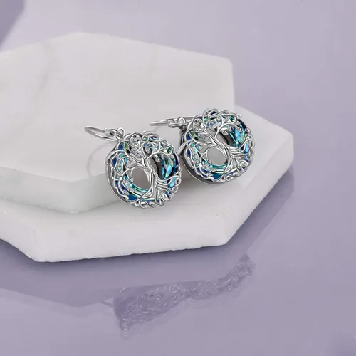 Vista 5 de POPLYKE Aretes colgantes de plata de ley con diseño de árbol de la vida celta para mujer