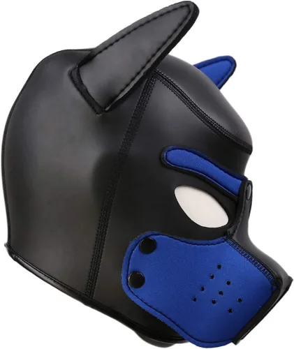 Vista 3 de Máscara de neopreno de cara completa para cachorro, capucha extraíble, máscara de Halloween (azul, máscara)