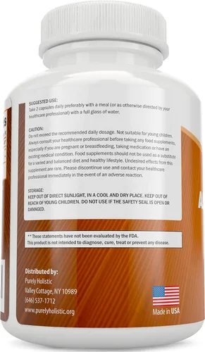 Vista 5 de Purely Holistic L-teanina 200 mg + Ashwagandha orgánica 1300 mg y pimienta negra - Paquete vegano - 360 cápsulas - Hecho en Estados Unidos