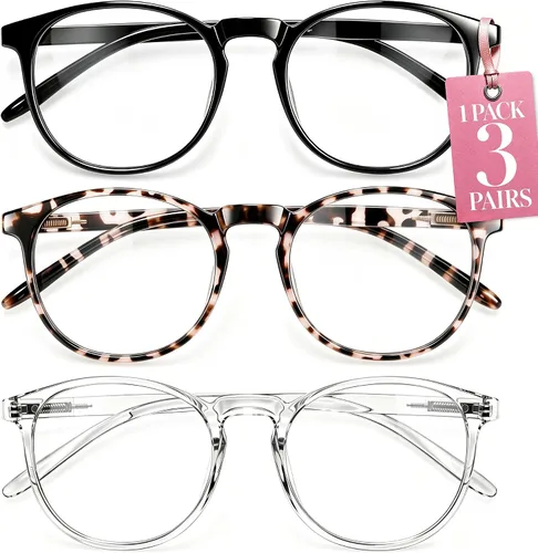 Vista 27 de IBOANN Blue Light Blocking Glasses for Women - 3 Pack ***Tortuga negra y bellota y transparente