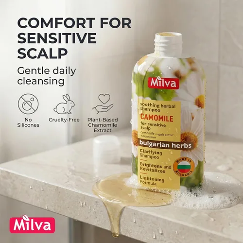 Vista 5 de Milva Champú con extracto natural de manzanilla - Da suavidad y brillo al cabello 6.8 fl oz por Milva Paraben-Free Formula, Silicone/Sulfate-Free
