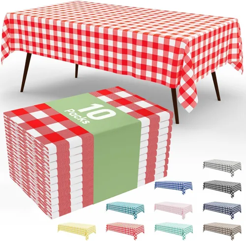 Vista 14 de Smiry Paquete de 3 Manteles Desechables de Cuadros Gingham Color Caqui - 54" x 72" Mantel de Plástico de Servicio Pesado, Cubiertas de Mesa