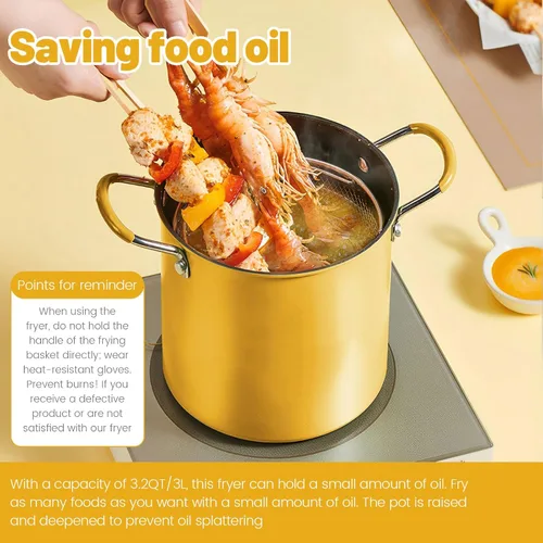 Vista 6 de UKQRRTC Olla para freír con cesta coladora, sartén de acero inoxidable, resistente al calor, mini freidora de aceite, recipiente de aceite