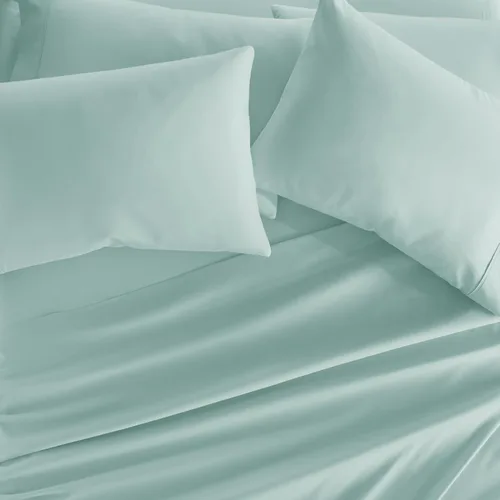 Vista 2 de Merit Linens Juego de sábanas de microfibra sólida ultra suave con fundas de almohada adicionales, tamaño individual, aguamarina