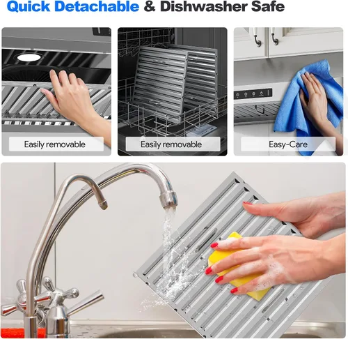Vista 6 de VIKIO HOME Campana extractora de 30 pulgadas bajo gabinete, campana de cocina con 980 CFM, sensor de gestos de 3 velocidades y panel de control