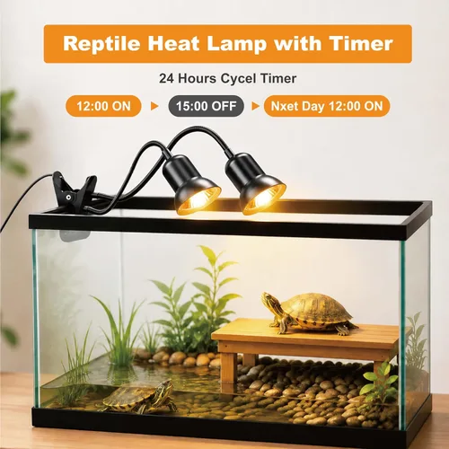 Vista 4 de Lámpara de calor de reptil de doble cabeza, temporizador 3H/6H/9H