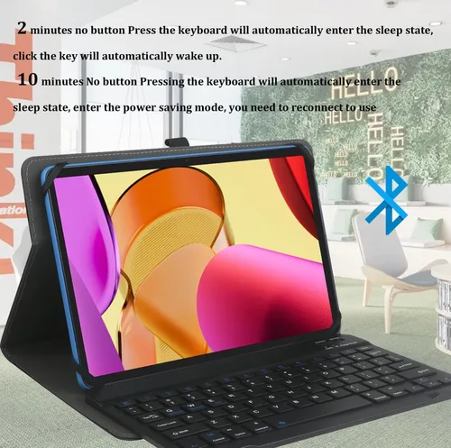 Vista 6 de Funda universal para tableta de 9, 9.7, 10.1, 10.5, 10.9 y 11 pulgadas con teclado, funda con teclado Bluetooth inalámbrico extraíble y soporte