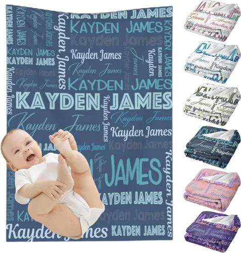 Vista 9 de Mantas de bebé personalizadas para niñas y niños, mantas de bebé personalizadas con nombre para niños y niñas, regalos personalizados para bebés