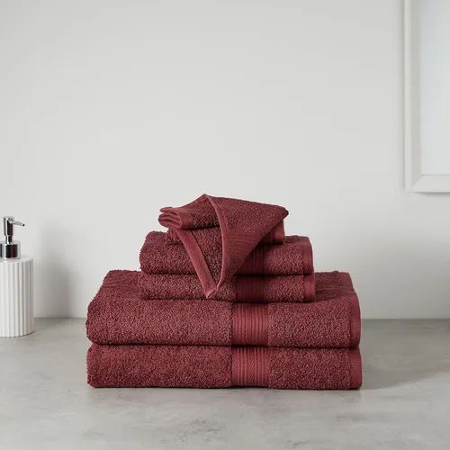Vista 6 de Amazon Basics Juego de toallas de baño suaves, absorbentes, resistentes a la decoloración, 100% algodón, 6 piezas (12 x 12 pulgadas), toallas Carmesí