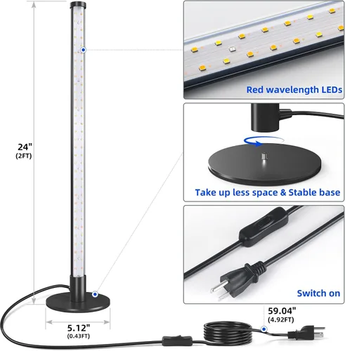 Vista 8 de Barrina Luz de Crecimiento de Pie para Plantas de Interior, 20W 2FT Luz LED de Planta de Escritorio, Colgante y de Pie, Luces de Crecimiento