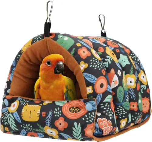 Vista 12 de Wontee Casa Nido de Pájaros Refugio Cálido de Invierno Cabaña Acogedora Cama para Pájaros Hamaca Colgante para Loros Periquitos Australianos Negro