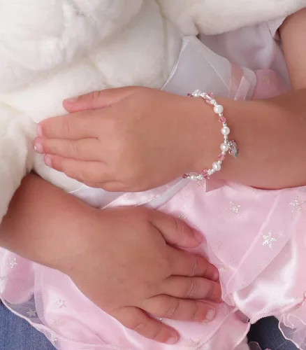 Vista 3 de Pulsera de tiara de princesa de plata esterlina para niñas con perlas cultivadas y cristales rosados de alta gama