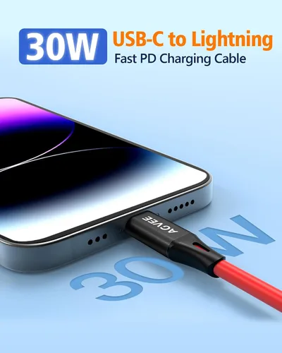 Vista 3 de AGVEE - Cable USB-C a Lightning en espiral de 1.5 pies [certificado MFI] Carplay Cable de transferencia de datos de cargador rápido PD de 30 W