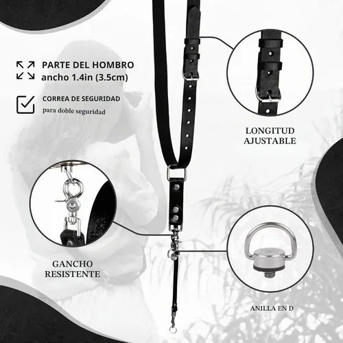 Vista 2 de C Coiro Leather Camera Strap Crossbody for DSLR, Mirrorless – Secure Dual Mount, Quick Release for Professional Photography Negro