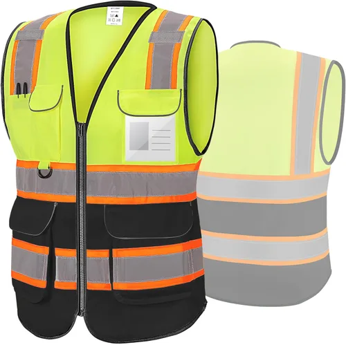 Vista 17 de TICONN Chaleco de seguridad reflectante de alta visibilidad Clase II de malla para mujeres y hombres Cumple con los estándares ANSI