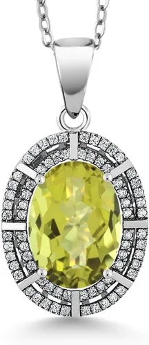 Vista 32 de Gem Stone King Collar con halo de dos filas de 5 a 10 quilates con piedra natal ovalada de 0.55 x 0.39 pulgadas en plata de ley 925 Collar
