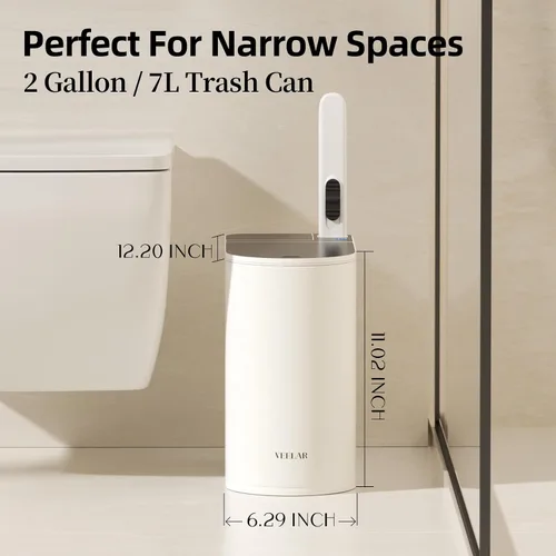 Vista 2 de Cubo de basura para baño con tapa - Bote de basura inteligente con sensor de movimiento y cepillo para inodoro, 2 galones / 7L, pequeño cubo