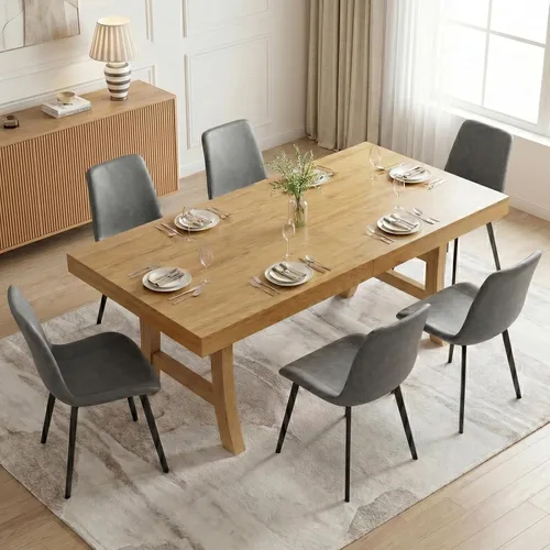 Vista 13 de HIPIHOM Juego de mesa de comedor de 7 piezas para 6, mesa de comedor rectangular de 63 pulgadas con 6 sillas tapizadas de piel sintética, moderno