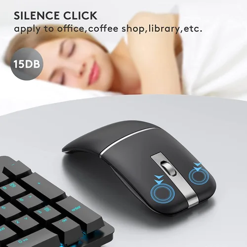 Vista 6 de Mouse de arco inalámbrico para laptop, mouse de computadora recargable por USB, plegable giratorio ultra delgado, 3 DPI para viajes de escritorio