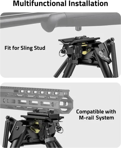 Vista 3 de CVLIFE Bípode de rifle de fibra de carbono de 6-9 pulgadas, bípodes pivotantes inclinables para rifles con adaptador compatible con bípode giratorio