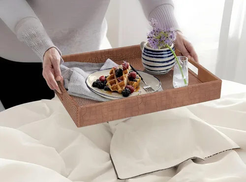 Vista 5 de HofferRuffer Bandeja rectangular de servir con asas con agujeros para mesa de café, desayuno, té, comida, bandeja de servicio para mostrador