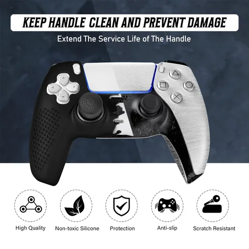 Vista 3 de PS5 Controller Skin, Anti-Slip Soft Silicone Protective Cover Case for PlayStation 5 Controller Grip Accessories, 2 Pack with 8 x Thumb Grip Caps