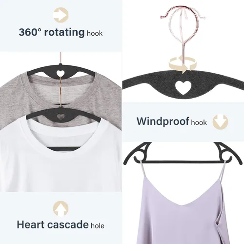 Vista 5 de Perchas de terciopelo para ropa, paquete de 30 unidades sin protuberancias ultrafinas que ahorran espacio, gancho giratorio de 360 grados resistente