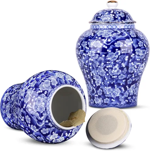 Vista 14 de XINGYAN Chinoiserie - Juego de 3 tarros de jengibre, porcelana china azul y blanca, tarro de almacenamiento decorativo para el hogar con tapa