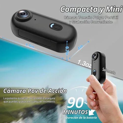 Vista 2 de Mini cámara corporal 4K de 128 GB, cámara de acción magnética del tamaño del pulgar con grabación de video y audio, manos libres, impermeable Negro