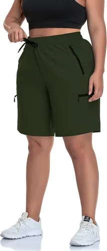 Vista 3 de Pantalones cortos de senderismo para mujer, talla grande, ligeros, de secado rápido, pantalones cortos deportivos para exteriores, bolsillos