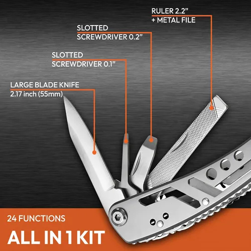 Vista 3 de Alicates multiherramientas 26 en 1 con funda de nailon, multiherramienta profesional para supervivencia, campamento y caza, regalos para hombres