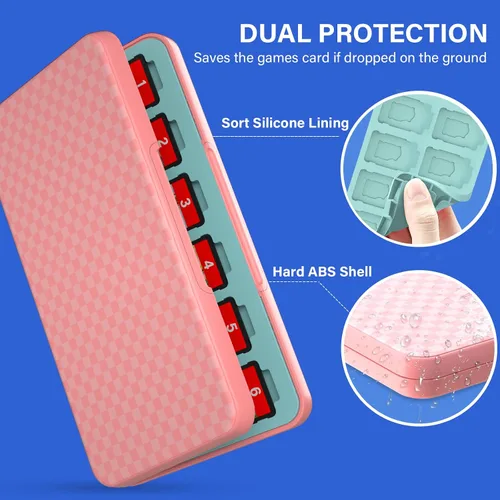 Vista 5 de CYKOARMOR Funda de juego Switch con 24 soportes para juegos compatible con Nintendo Switch y Switch OLED, funda de cartucho compacto para Switch