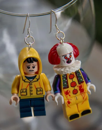 Vista 4 de Pendientes de payaso aterrador de plata de ley con ganchos de película de terror para Halloween