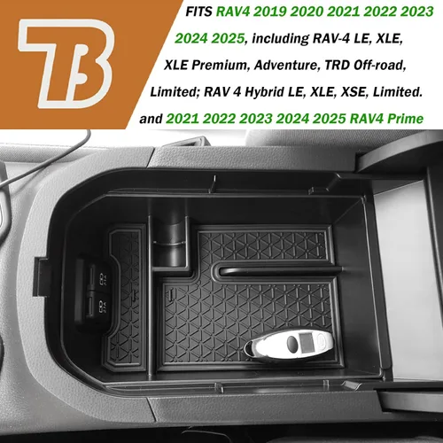 Vista 4 de TACORBO - Organizador de consola central compatible con Toyota RAV4 2019 2021 2020 2022 2023 2024 2025 y 2021-2024 2025 RAV4 Prime, bandeja de Negro