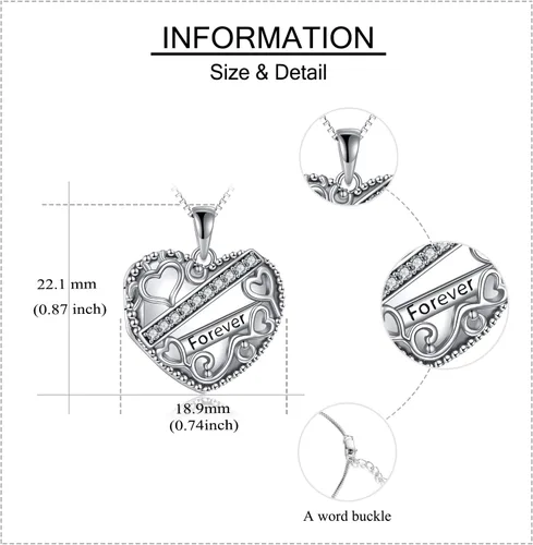 Vista 5 de URONE Collar con colgante de medallón de corazón para mujer, plata de ley, diseño de amor por siempre, soporte para fotos, regalo de joyería